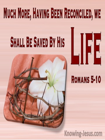 Romans 5:10 Much More, Having Been Reconciled, We Shall Be Saved By His Life (red)